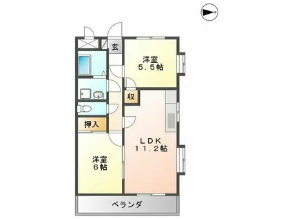 ドミール山田(2LDK/6階)の間取り写真