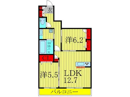 レジデンスヒルズ(2LDK/3階)の間取り写真