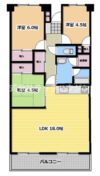 寝屋川サンハイツA棟(3LDK/11階)の間取り写真