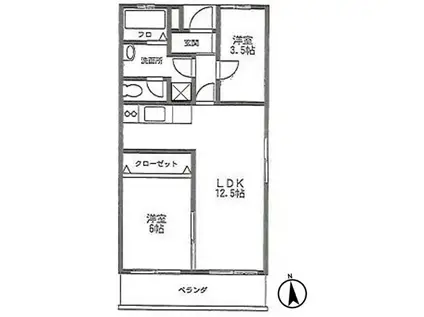 フーガトミー(2LDK/2階)の間取り写真