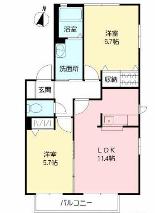 セピアコートI(2LDK/2階)の間取り写真