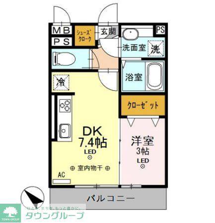 S.エテルネル(1DK/3階)の間取り写真
