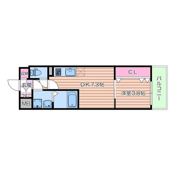 CITY PAL CREST TANIMACHI(1DK/11階)の間取り写真