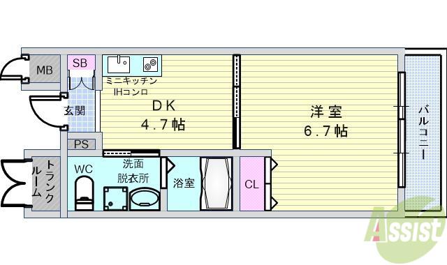 タカマツレジデンス柴原(1DK/2階)の間取り写真