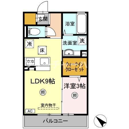 パークドオートムC棟(1LDK/1階)の間取り写真