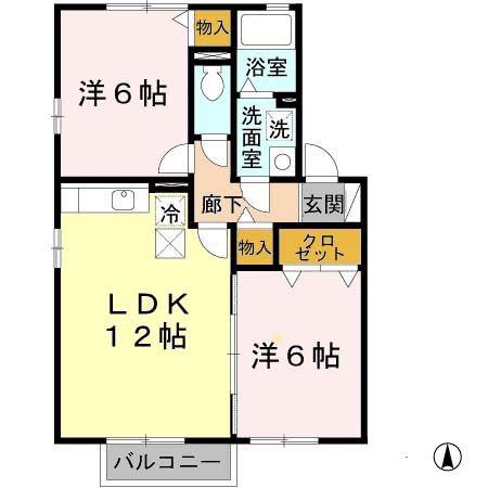 ロイヤル倉治 B棟(2LDK/1階)の間取り写真