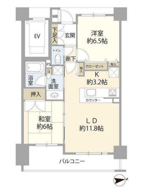 ポレスター所沢リーモ(2LDK/4階)の間取り写真