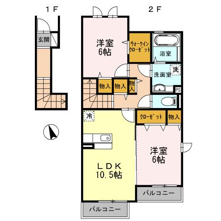 セジュール下瀬谷A棟(2LDK/2階)の間取り写真