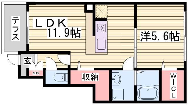 ウエストヒルズ西六甲(1LDK/1階)の間取り写真