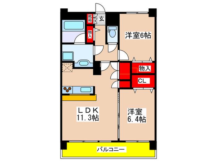 アルベ-ル向ヶ丘(2LDK/5階)の間取り写真