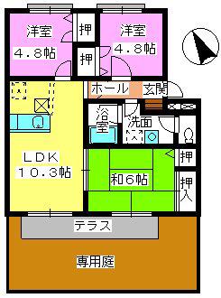 メロディハイツ荒木(3LDK/1階)の間取り写真