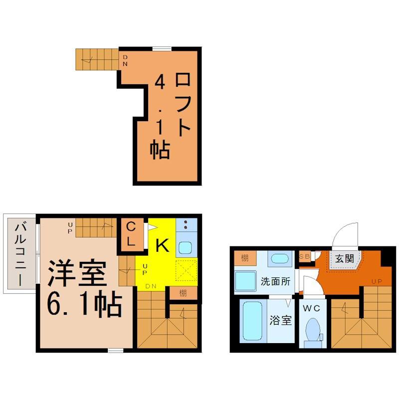 コンフォータブル本陣(1K/1階)の間取り写真