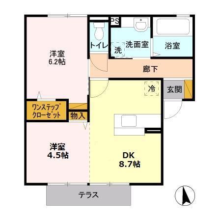 エルハーベン206(2DK/2階)の間取り写真