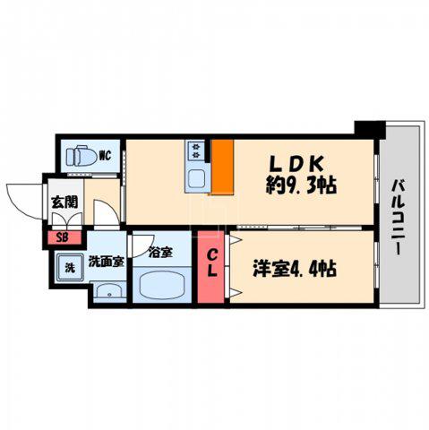 スプランディッド安土町(1LDK/10階)の間取り写真
