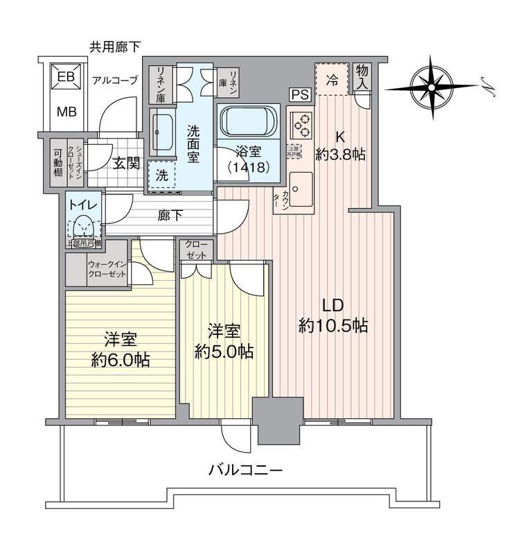 シエリアタワー大阪堀江(2LDK/31階)の間取り写真