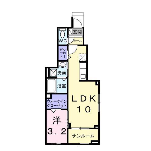雀宮町アパート(1LDK/1階)の間取り写真