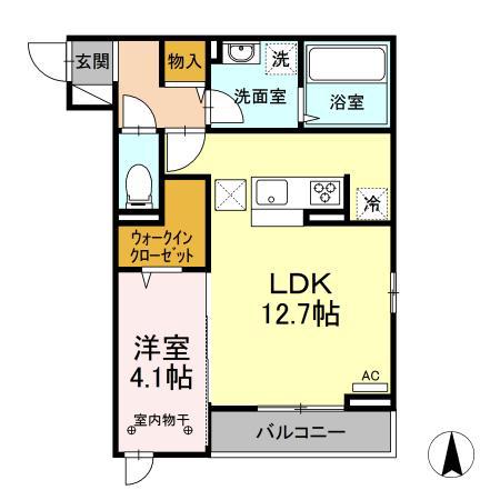 アラモード郡山(1LDK/1階)の間取り写真