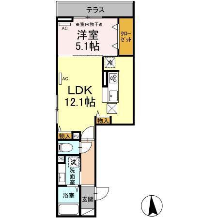 DーROOM MIYAMACHI3(1LDK/1階)の間取り写真
