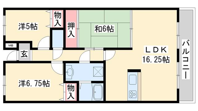 サンロイヤル加古川リバージュIV号館(3LDK/1階)の間取り写真