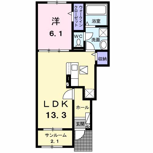クレストI(1LDK/1階)の間取り写真