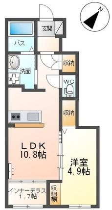 ルミーナ開成(1LDK/1階)の間取り写真