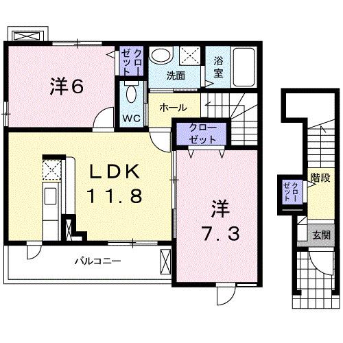 ナチュラルM A(2LDK/2階)の間取り写真