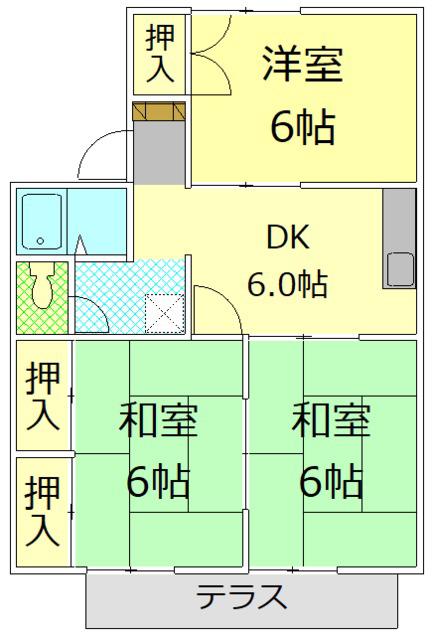 パークハイツ芹澤B(3DK/2階)の間取り写真