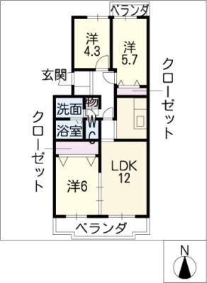 プランドールU(3LDK/4階)の間取り写真