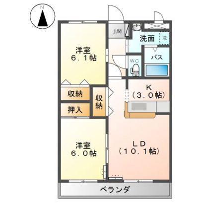ヴァンベールII(2LDK/1階)の間取り写真