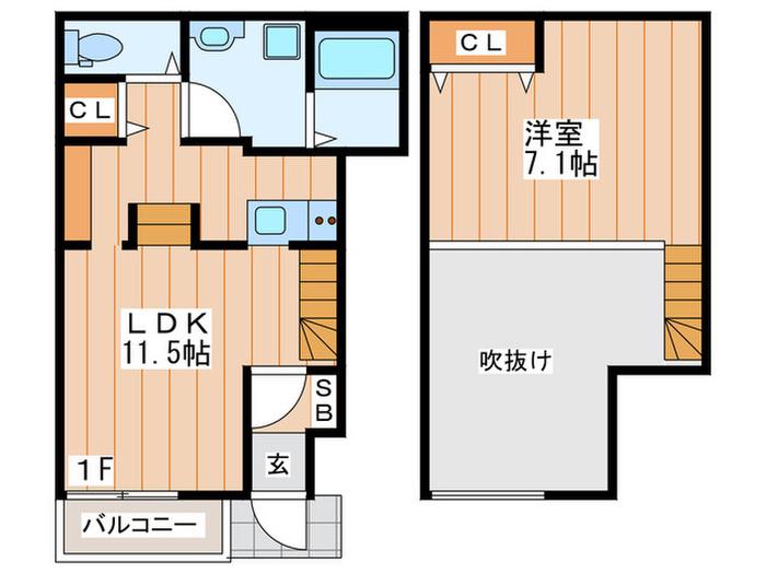 京阪本線 萱島駅 徒歩5分 2階建 築6年(1LDK/1階)の間取り写真
