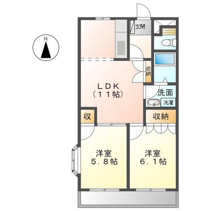 フォンテーヌ朝陽ヶ丘(2LDK/2階)の間取り写真