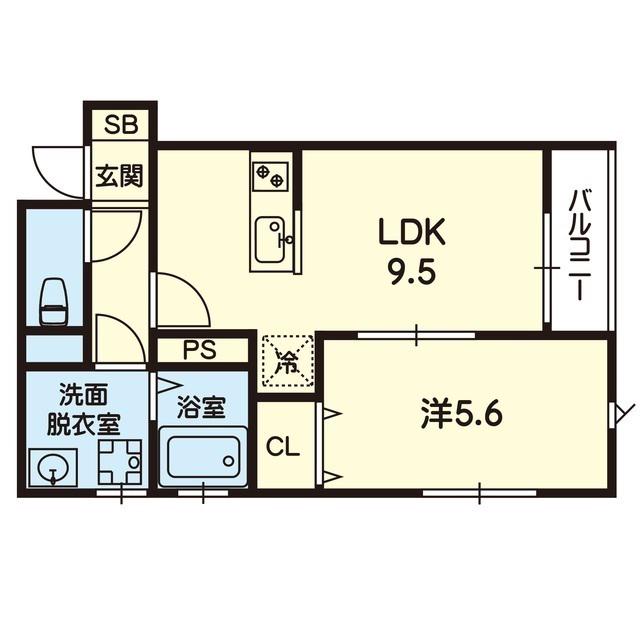 ESTASIA UTO B(1LDK/1階)の間取り写真