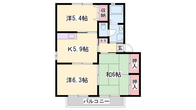 バリュージュ今在家 D棟(3K/2階)の間取り写真