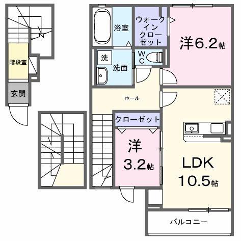 ラ・ポーズ葛原(2LDK/3階)の間取り写真