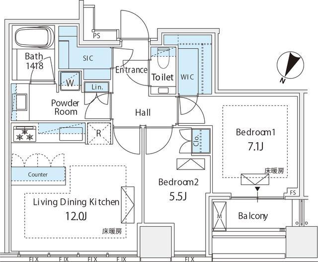 プレミストタワー白金高輪(2LDK/33階)の間取り写真
