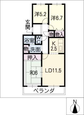 パークサイド庄南 北館(3LDK/6階)の間取り写真