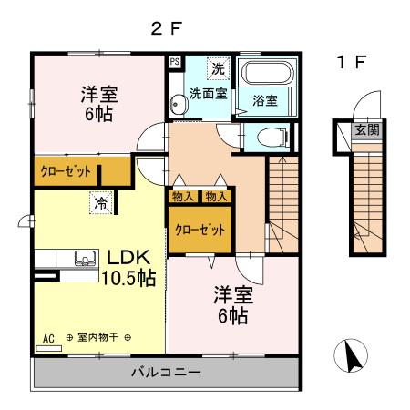 キャトルセゾン楢原(2LDK/2階)の間取り写真