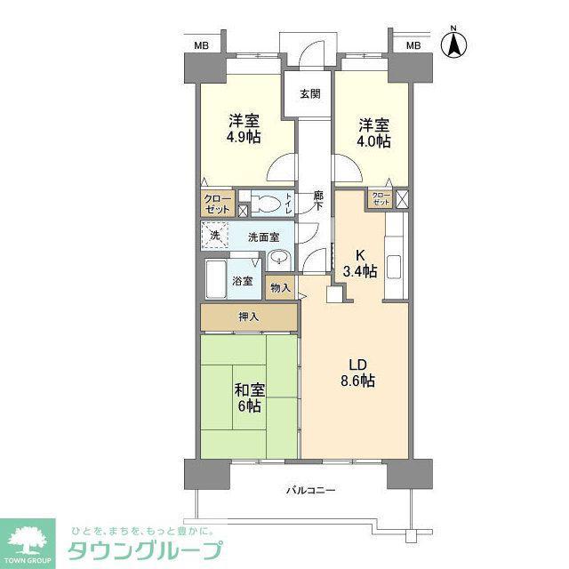 アーバンドエル八事石坂(3LDK/4階)の間取り写真