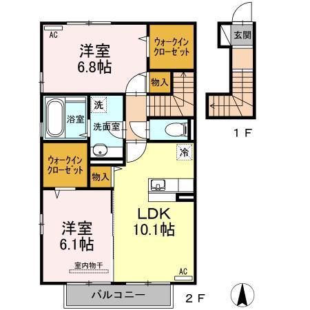 エスポアール・タカムラⅢ A棟(2LDK/2階)の間取り写真