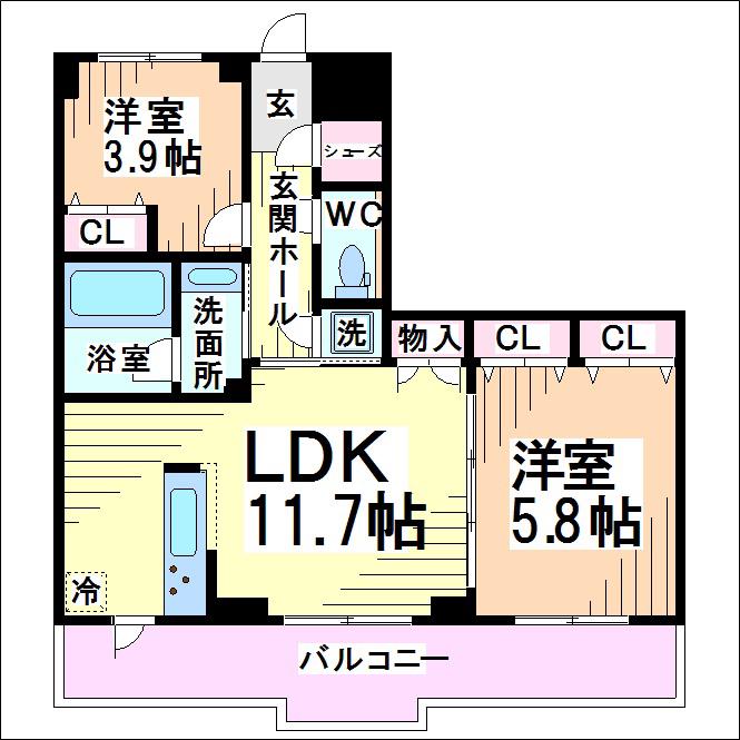 プレミアコンフォート西荻窪(2LDK/3階)の間取り写真