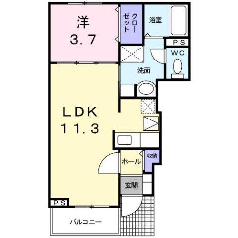 ベルガーデンB(1LDK/1階)の間取り写真