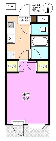 アップルズS(1K/1階)の間取り写真