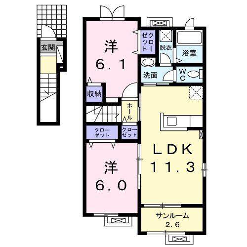 クレッシェンド(2LDK/2階)の間取り写真