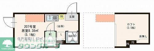 ハーモニーテラス志茂XV(ワンルーム/2階)の間取り写真