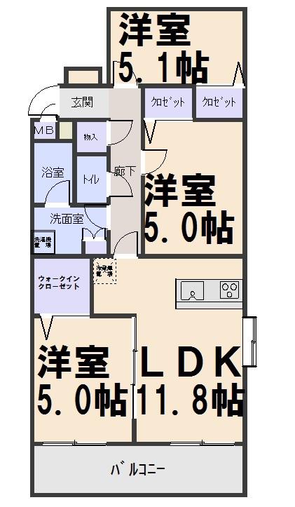 さつきマンション(3LDK/3階)の間取り写真