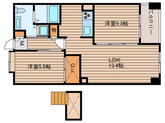 レジディア天神南(2LDK/9階)の間取り写真