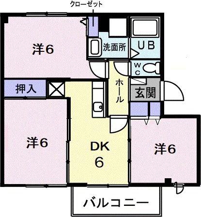 エクシード永山A棟(3DK/2階)の間取り写真