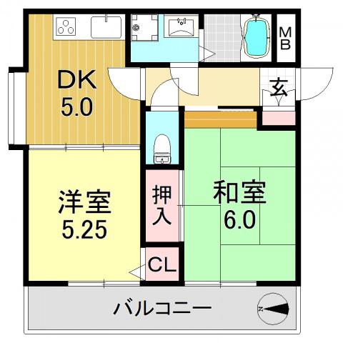 ヴェルヴェデーレII(2DK/4階)の間取り写真
