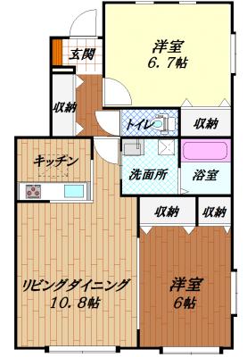 イースト・ヒルズ湘南(2LDK/2階)の間取り写真