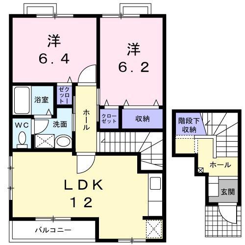 グリーンヒルほたるB(2LDK/2階)の間取り写真